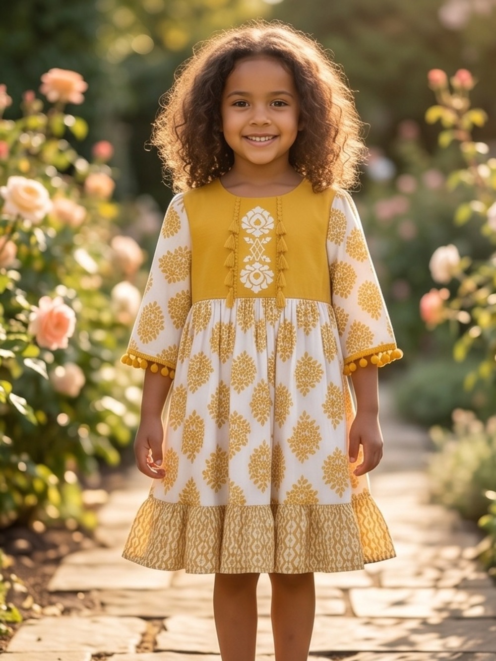 Jelly The Pug Yellow Floral Girls Dress